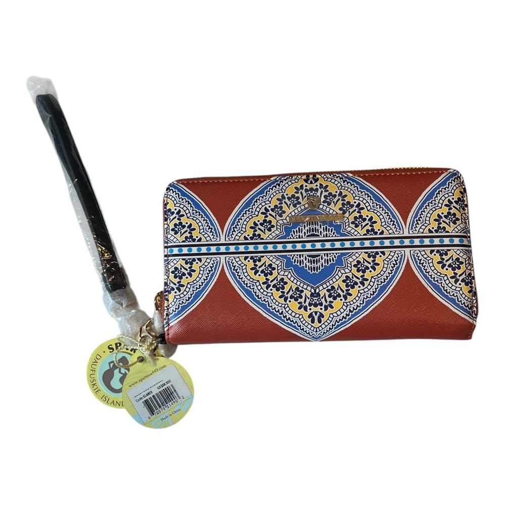 Spartina 449 Retreat Wrist Wallet Leather Trim NWT Coastal Print